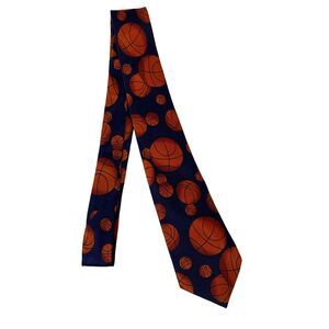#6656 A Rogers Navy Blue Skinny with Basketballs Mens Necktie, Tie